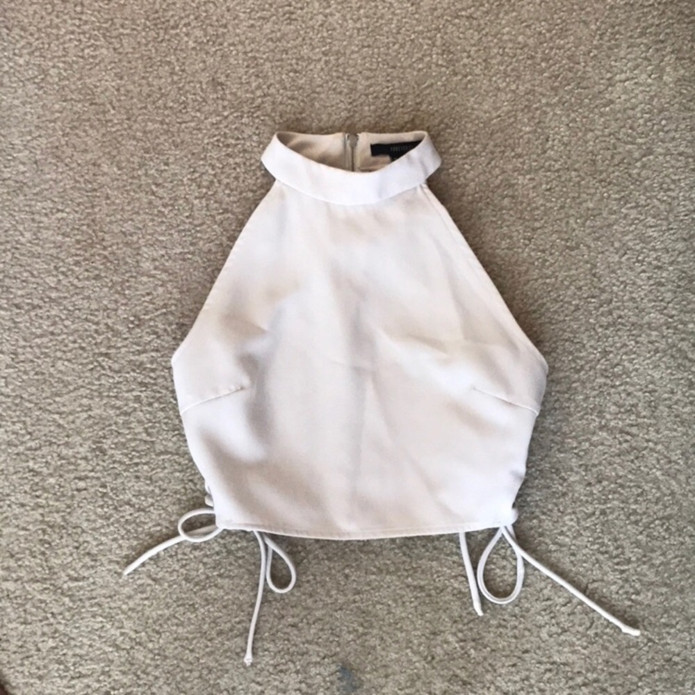 Cream lace up halter crop top from Forever 21